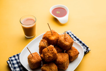 Crispy Paneer popcorn is a popular party snack and an appetiser. selective focus
