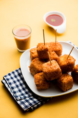 Crispy Paneer popcorn is a popular party snack and an appetiser. selective focus
