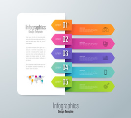 Infographics design paper art style and business icons with 5 options. Use in corporate report, marketing, annual report. Network management data screen with charts, diagrams.