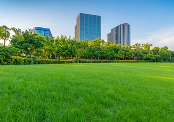 Printed kitchen splashbacks Green Afternoon Lawn Green space and business building, Daning Tulip Park, Shanghai, China