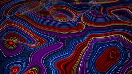 Futuristic landscape with illuminating contours 3D render