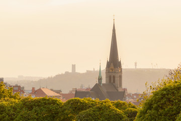 Beautiful spring view on Church of St. Prokop at the sunset, Prague, Czechia