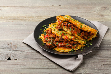 Hungarian potato pancake with goulash