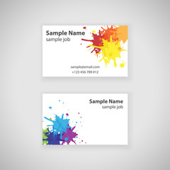 Elegant white business card design with colorful paint splash pattern