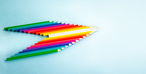 Colour pencils set on light blue background