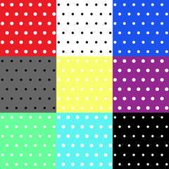 Set polka dot seamless pattern. Circle and multicolor background. Vector illustration