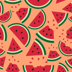 Colorful slices of watermelon pattern on pink background vector , Summer style illustration design. 