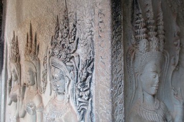 Cambodia face apsara angkor wat corner, Seam Reap, C
