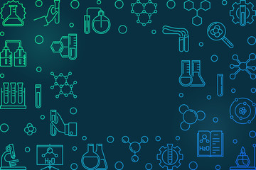 Horizontal vector frame with Chemistry linear icons - chemical illustration in thin line style on dark background