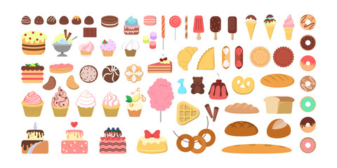 Dessert concept. Cake and donut, muffin and chocolate