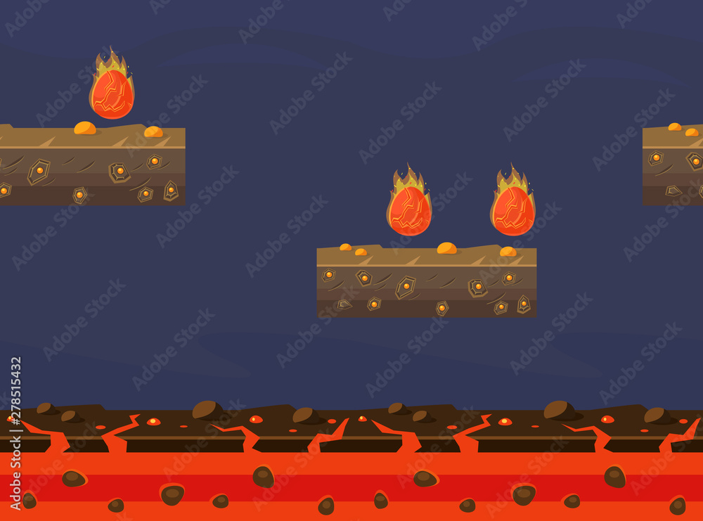 Poster seamless natural landscape, fantasy platform for game user interface, ground texture for mobile or c