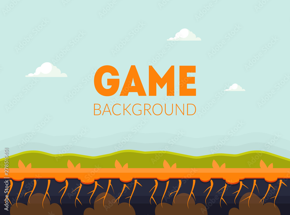 Poster game background banner template with natural landscape, mobile or computer game user interface eleme