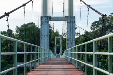 Beautiful of the longest suspension bridge in North eastern Region at Tana Rapids National Park,Ubonratchatani, Thailand
