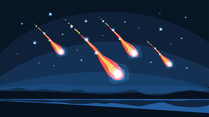 Meteorite rain concept. Meteor falling on planet © inspiring.team