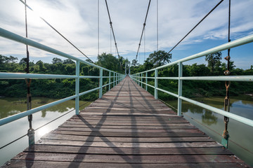 Beautiful of the longest suspension bridge in North eastern Region at Tana Rapids National Park,Ubonratchatani, Thailand