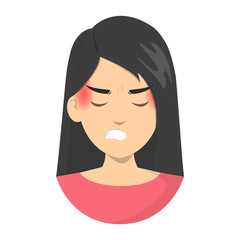 Woman suffer from the transformed migraine. Pain in temples