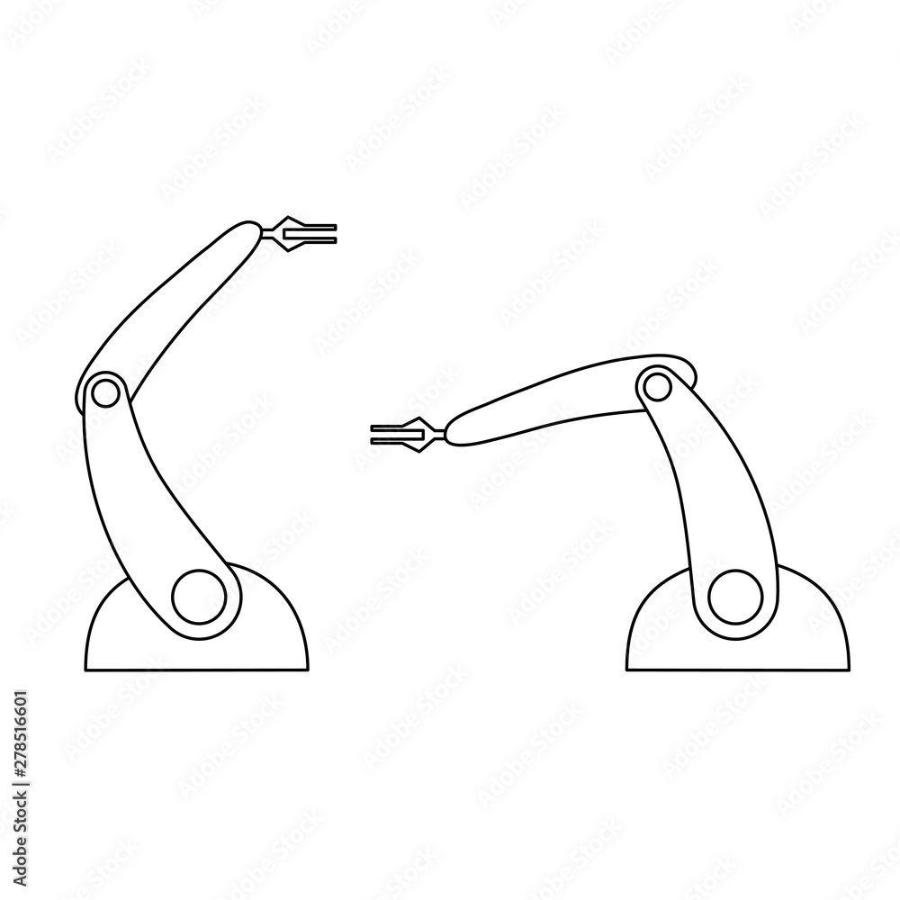 Poster the hands of manipulators of the robot from black contour curves lines on white background. vector i