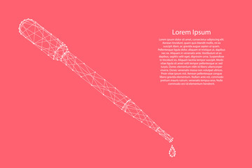 Pipette from abstract futuristic polygonal white lines and dots on pink rose color coral background for banner, poster, greeting card. Vector illustration.
