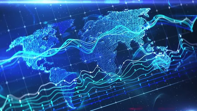 World map abstract background, financial news intro, green screen replacement. International news, simple backgrounds