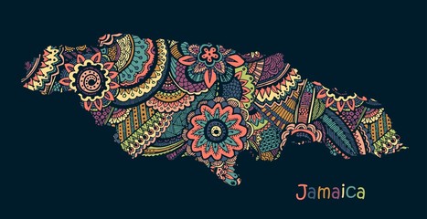 Textured vector Map Of Jamaica. Illustration in hand drawing doodle style