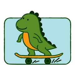 funny dinosaur riding skateboard, cartoon kids vector  illustration 