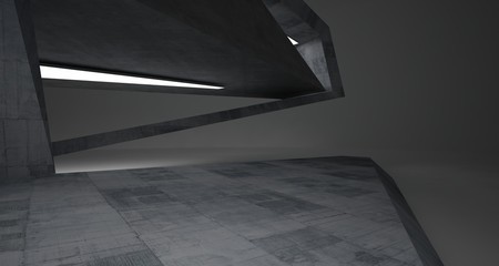 Abstract architectural concrete interior of a minimalist house with neon lighting. 3D illustration and rendering.