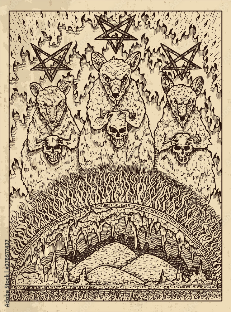 Wall mural rats. mystic concept for lenormand oracle tarot card.