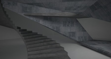 Abstract architectural concrete interior of a minimalist house with neon lighting. 3D illustration and rendering.