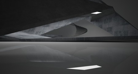 Abstract architectural concrete interior of a minimalist house with neon lighting. 3D illustration and rendering.