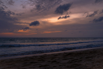 Orange sunset sky with cloud tropical area at Phuket Thailand.