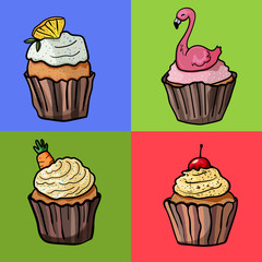 Baking collection. Cupcakes on a bright background for the holiday. - Vector.