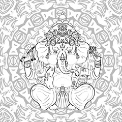 Hindu God Ganesha for coloring book or page - Vector.