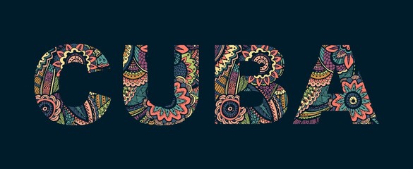 Inscription CUBA in the style of abstract hand drawing