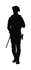 Army soldier with sniper rifle on duty vector silhouette (Memorial day, Veteran's day, 4th of July, Independence day ) Soldier keeps the watch, on the guard. Ranger on border. Commandos saluting. 