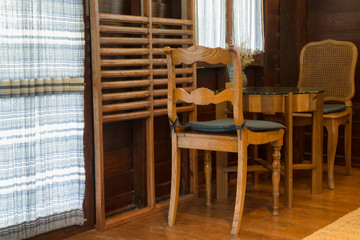 Classic coffee shop decorated with wooden interior