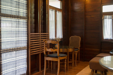 Classic coffee shop decorated with wooden interior