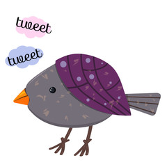 Bird tweet tweet. Cartoon happy little bird. Illustration vector.