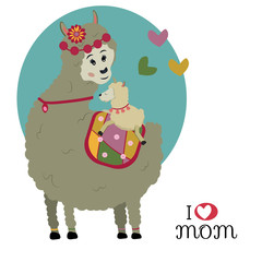 I love mom. Mama Llama and baby Llama. - Vector.