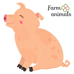 Cute pig. Cartoon farm animals isolated on white. - Vector