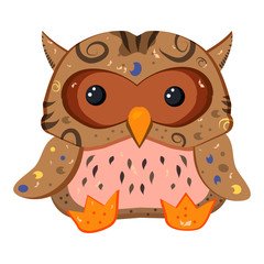 Wild forest feathered. A Cute Little Brown Owl. Nocturnal predatory bird. - Vector