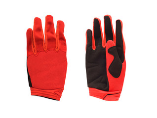 Pair of red bike or motorcycle mesh gloves isolated on white background
