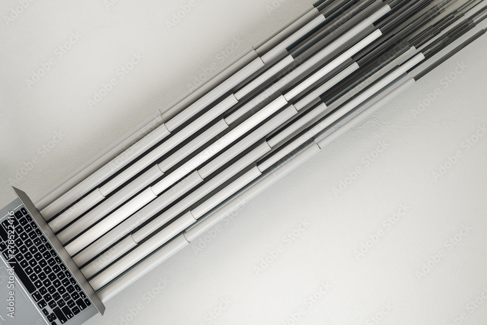 Poster Laptop computer with gray connection lines