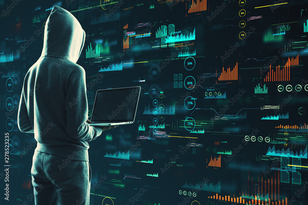 Poster hacking and finance concept