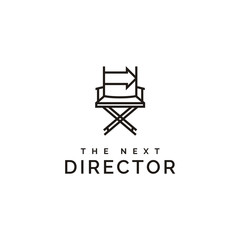 film director chair and arrow right logo design