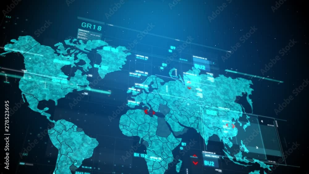 Poster world map futuristic user interface hud gui digital text number element for cyber technology concept