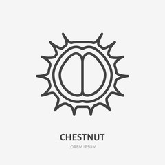 Chestnut flat line icon. Vector thin sign of nut, healthy food outline illustration
