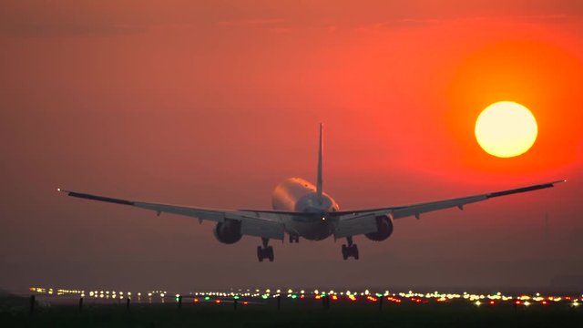 Early morning landing of big airplane