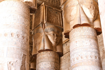 Columns in Denderah Temple, Qena, Egypt