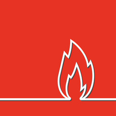 white line sign Flame Icon isolated on red