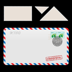 Mail Air Envelope Icon with set Postal Stamp